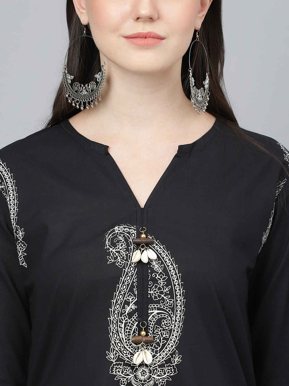 Divena Women's Cotton Straight Kurta with Curve Hem Pant Set | DK0800 | Black - M