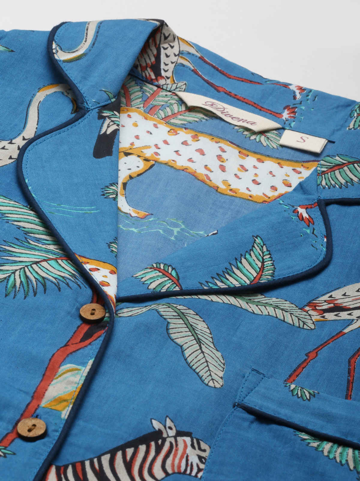 Divena Cotton Quirky Print Women's Night Suit | DK0216 | Teal Blue - S