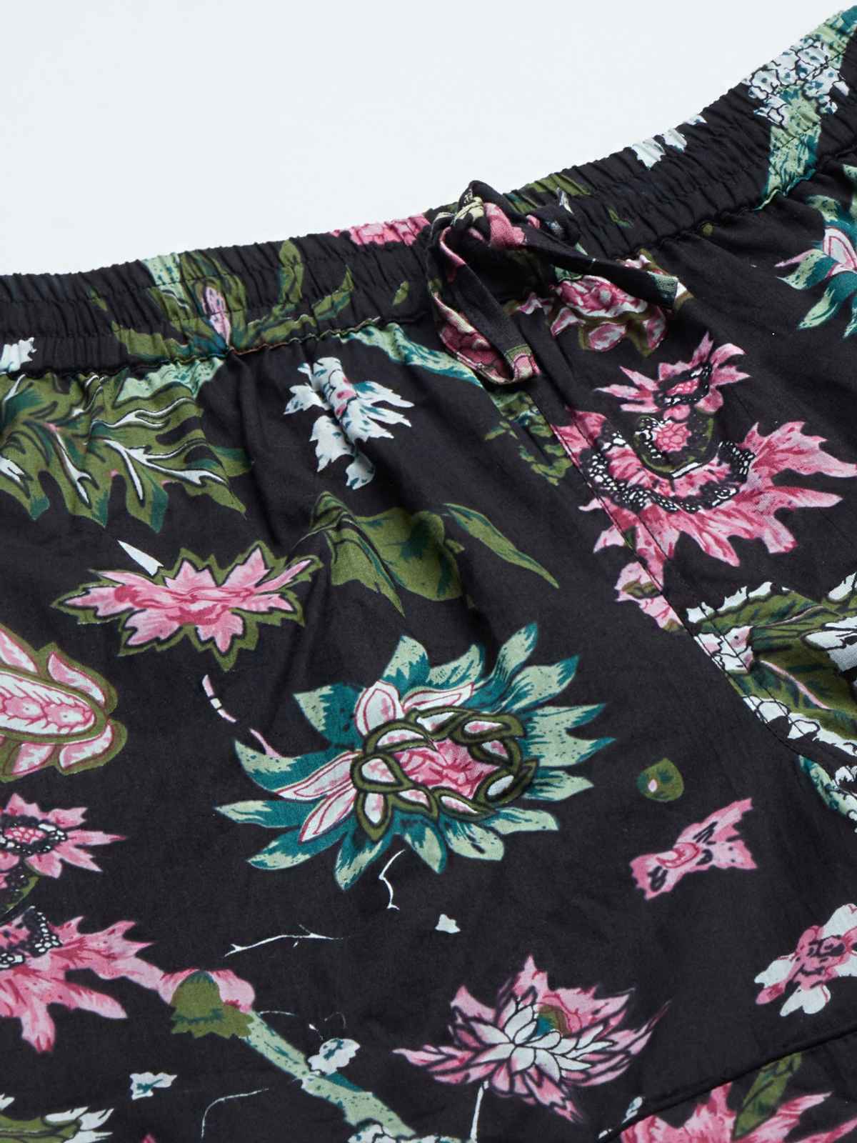 Divena Cotton Floral Print Women's Night Suit | DK0222 | Black - S