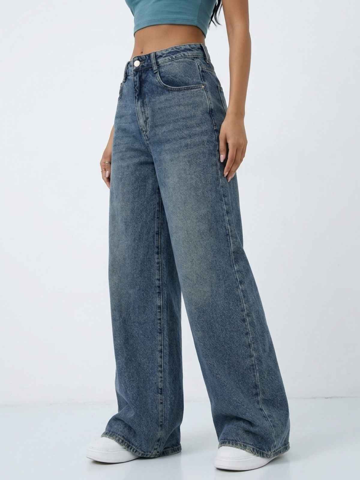 Aadvi Fashion Women's Jean Wide-Leg High-Rise Stretchable Jeans | Blue - 30