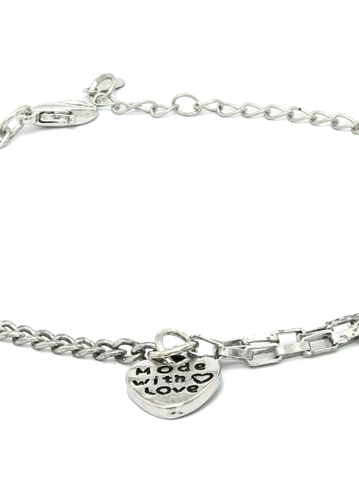 Prita By Priyassi Contemporary Silver Plated Heart Link Bracelet