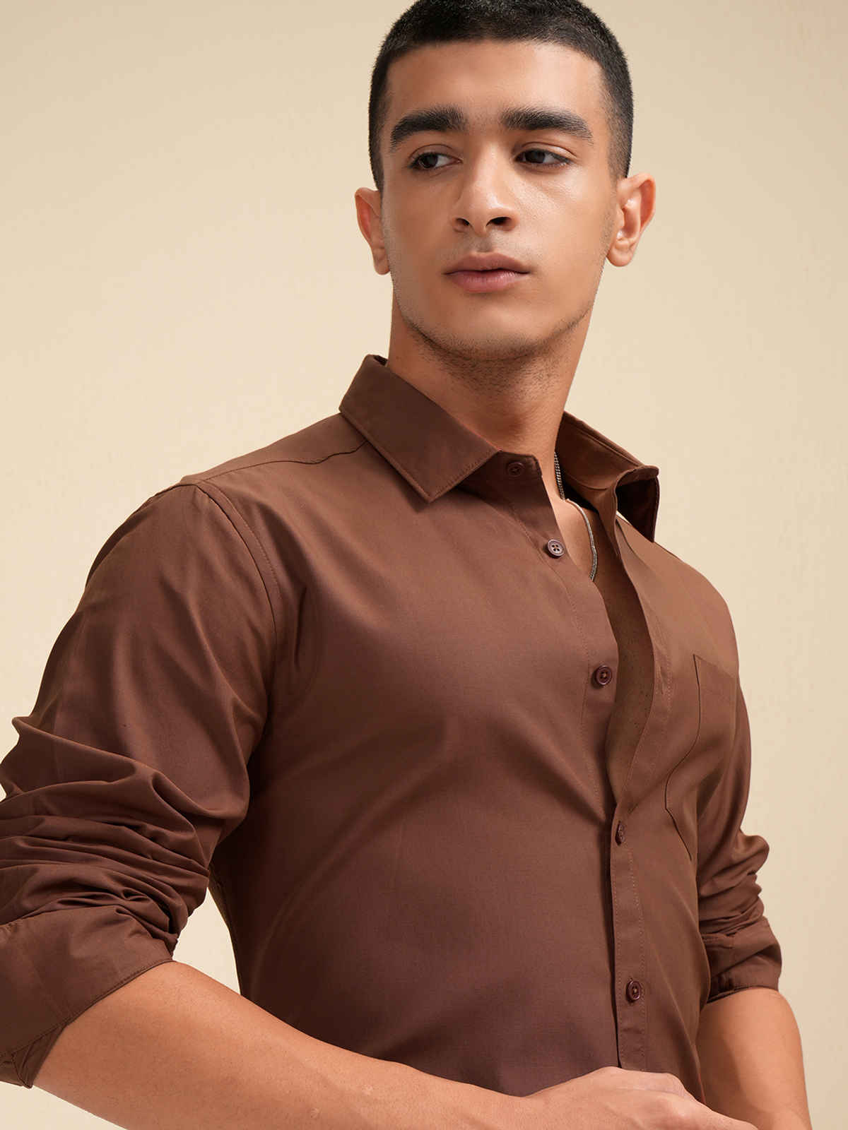 Highlander Men's Solid Casual Shirt| Peanut - M