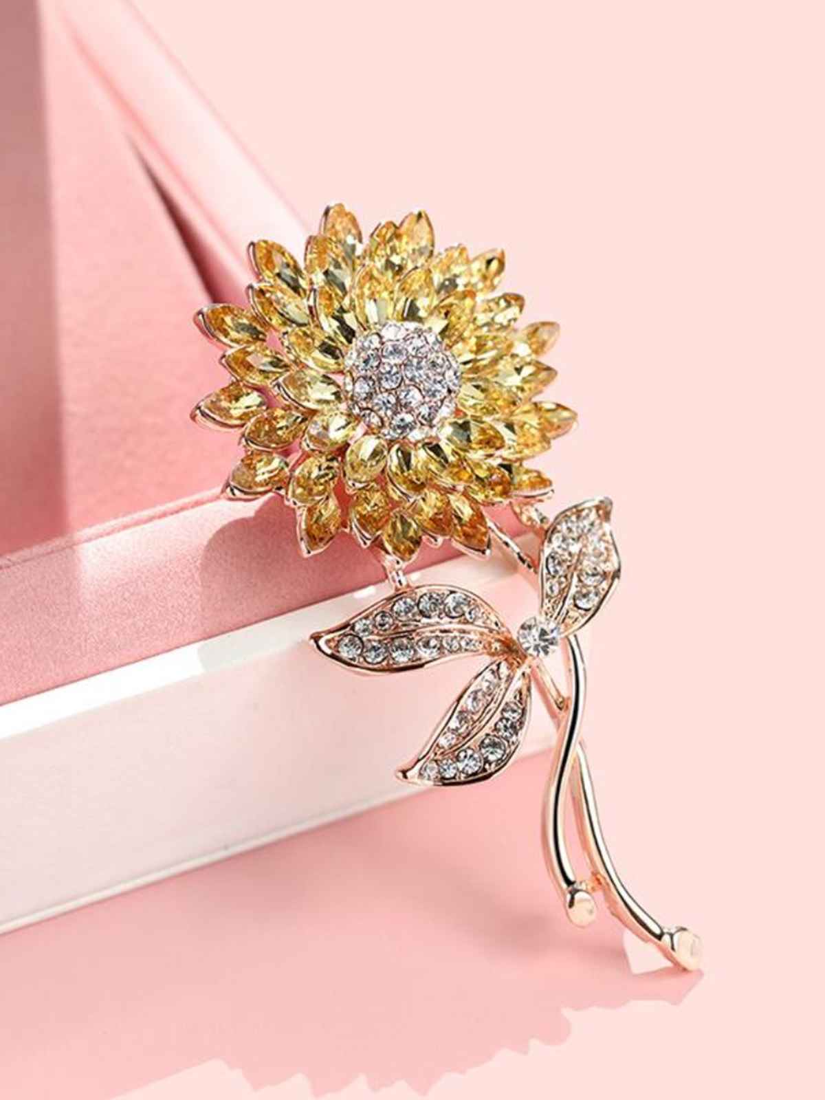 Youbella Collection Floral Jewellery Cubic Zirconia Brooches For Women (Yellow) (Yb - Brooch - 74)