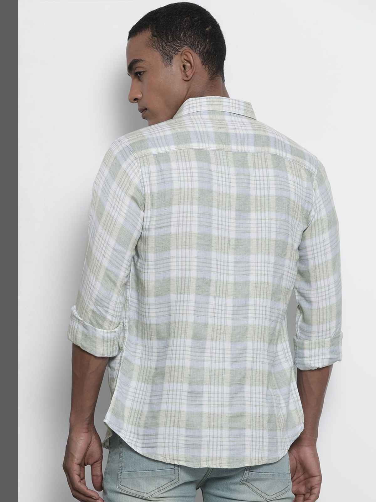The Indian Garage Co Men's Slim Fit Checked Casual Shirt | Green - L