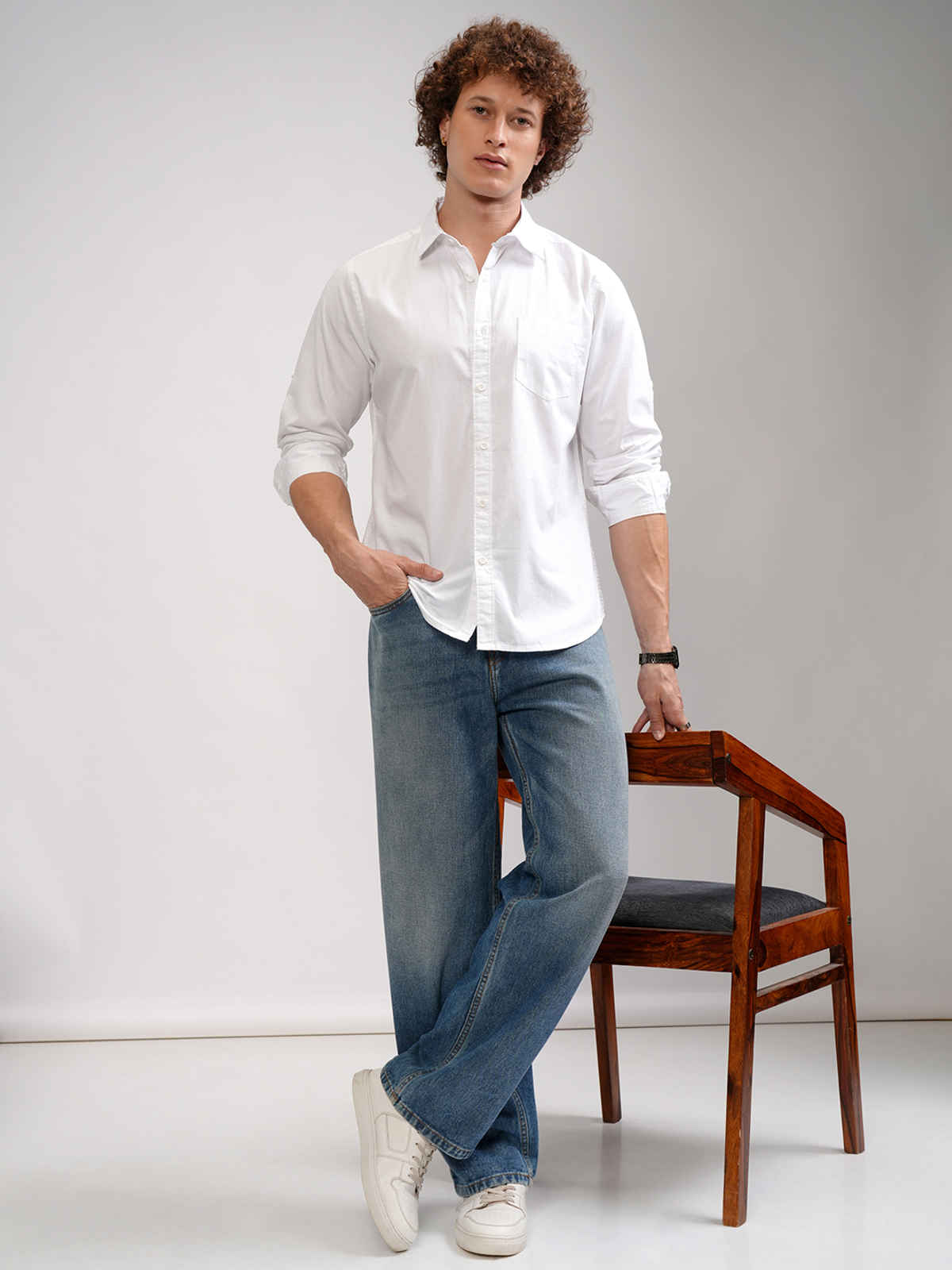 HIGHLANDER Men's Slim Fit Casual Shirt | White | M