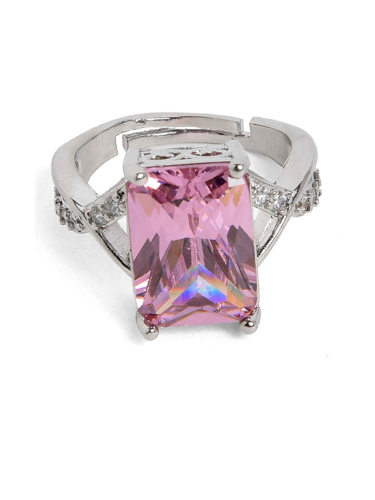 SOHI Women's Designer Silver-Plated & Stone-Studded Adjustable Finger Ring