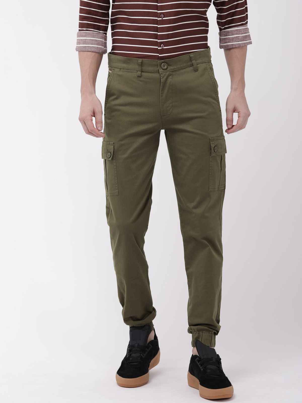The Indian Garage Co Slim Fit Camouflage Casual Cargos | Olive - 34