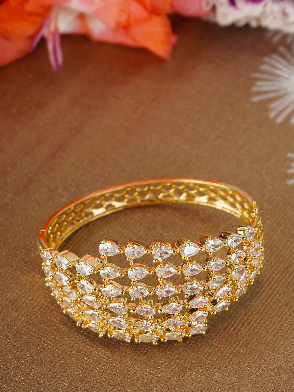 Priyaasi Gold-Plated American Diamond Studded Kada Bracelet