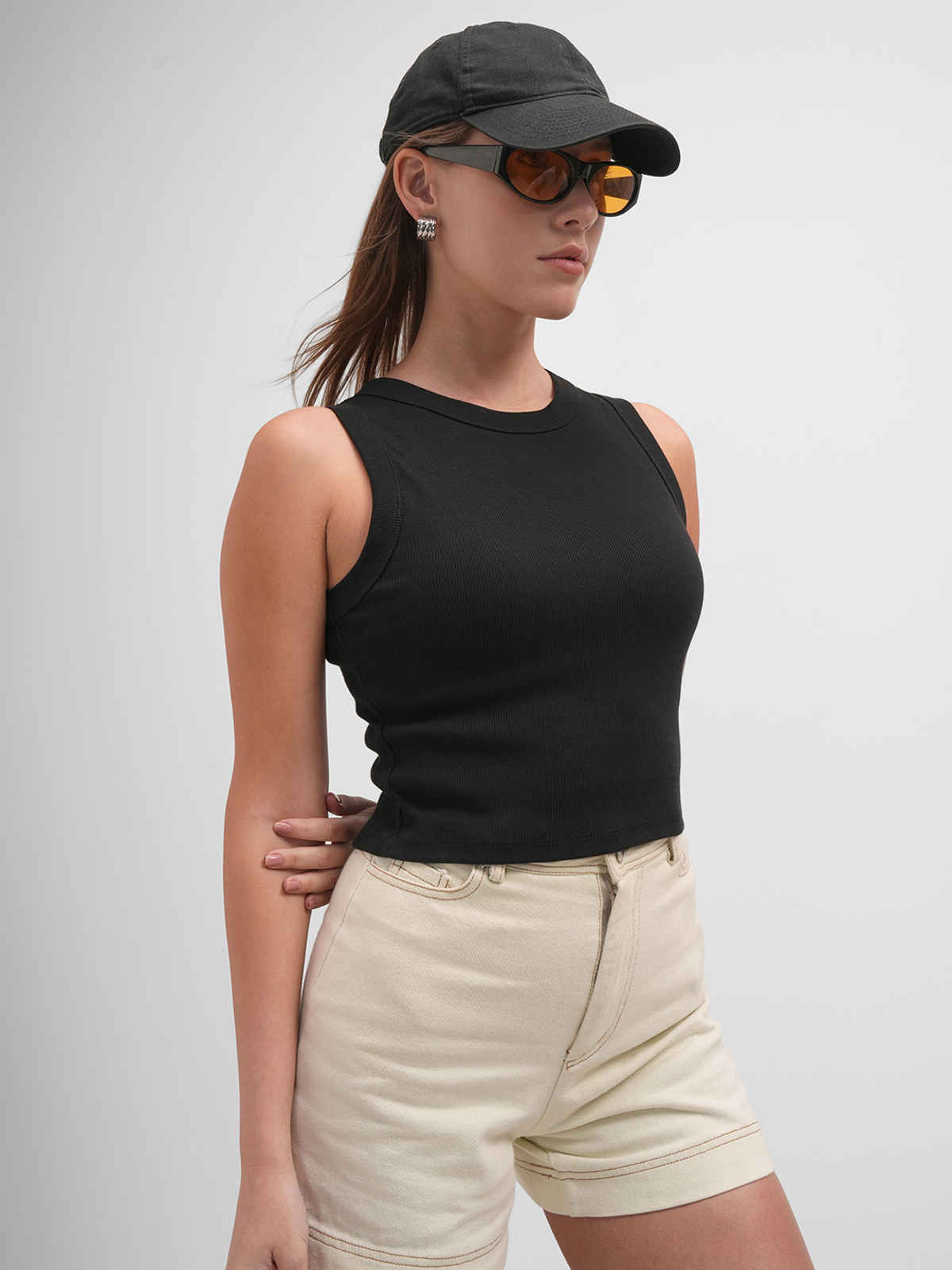 Tokyo Talkies Women Sleeveless Racer Back Top | BLACK | XL