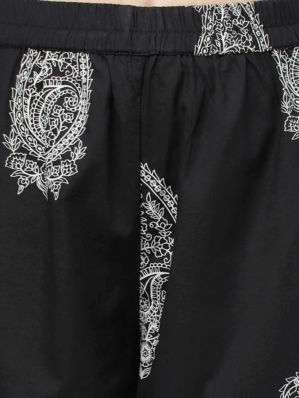 Divena Women's Cotton Straight Kurta with Curve Hem Pant Set | DK0800 | Black - M