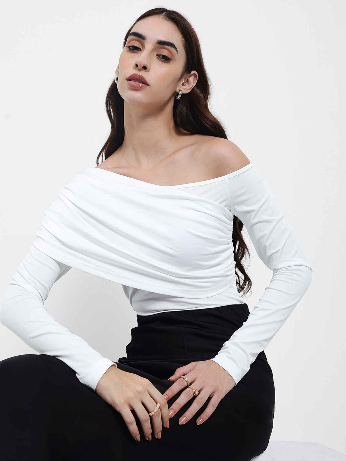 Styli Women's Fitted Bodysuit with Asymmetric Neck | White - XL