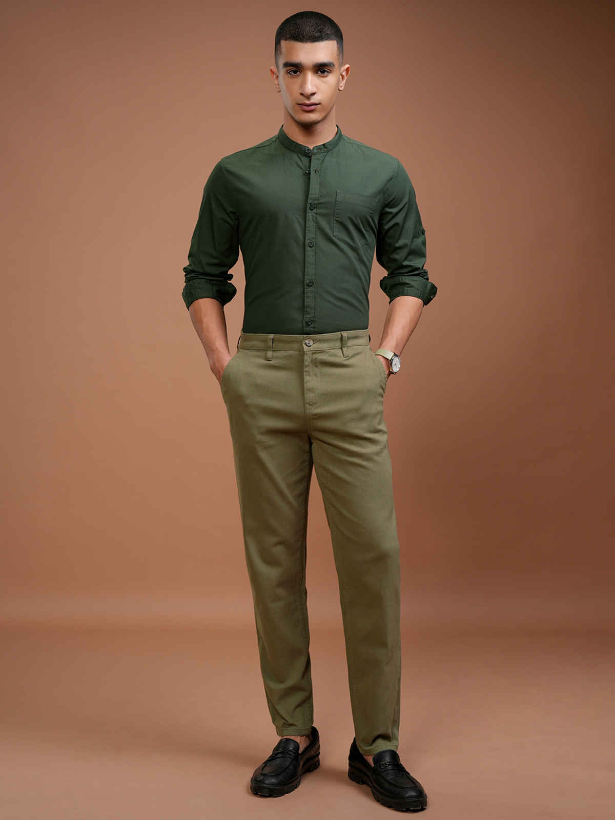 Highlander Men's Slim Fit Casual Shirt | Olive Green - M