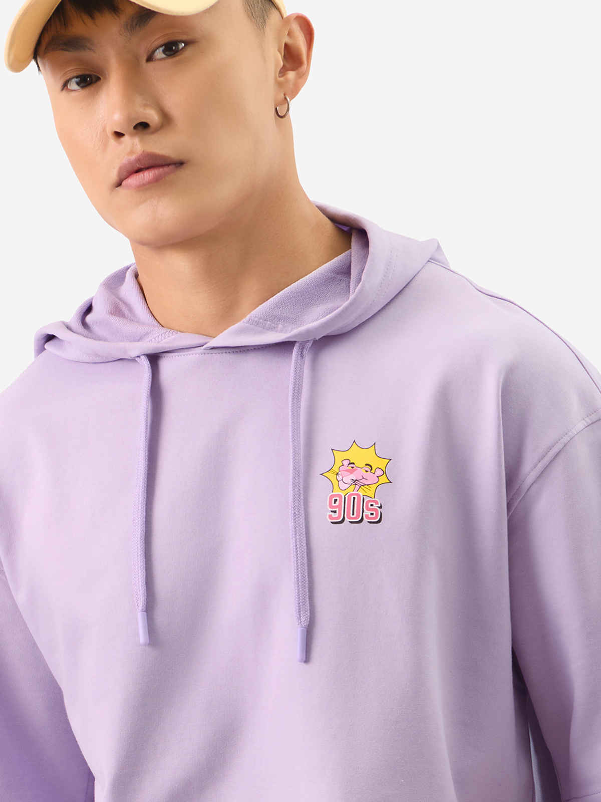 The Souled Store Men's Oversized Pink Panther- Nostalgic Hooded T-shirts | Purple | 2XL