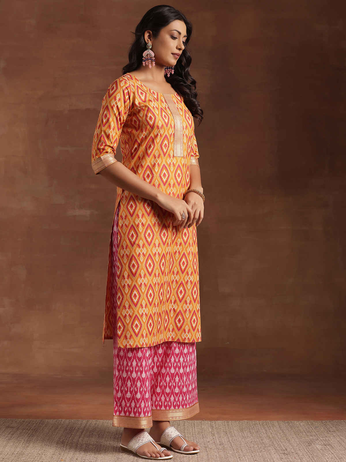 Libas Printed Cotton Straight Suit With Dupatta | 36618H | Orange - M