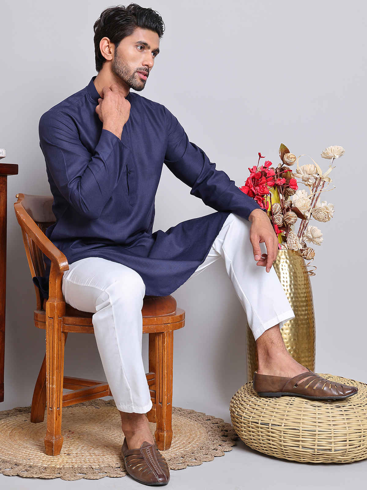 Jompers Solid Cotton Kurtas for Men s | KO 5144 | Navy | S