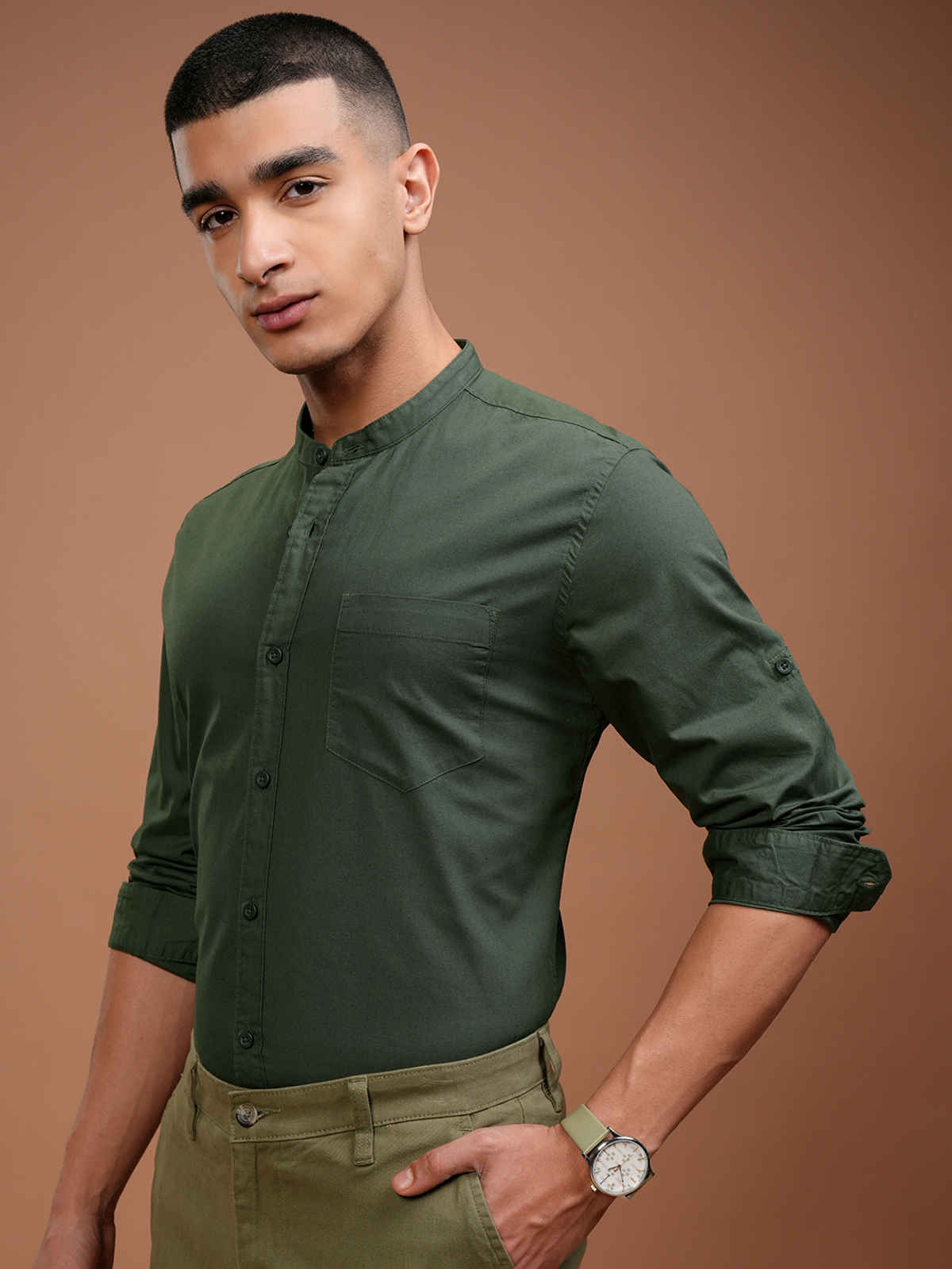 Highlander Men's Slim Fit Casual Shirt | Olive Green - M