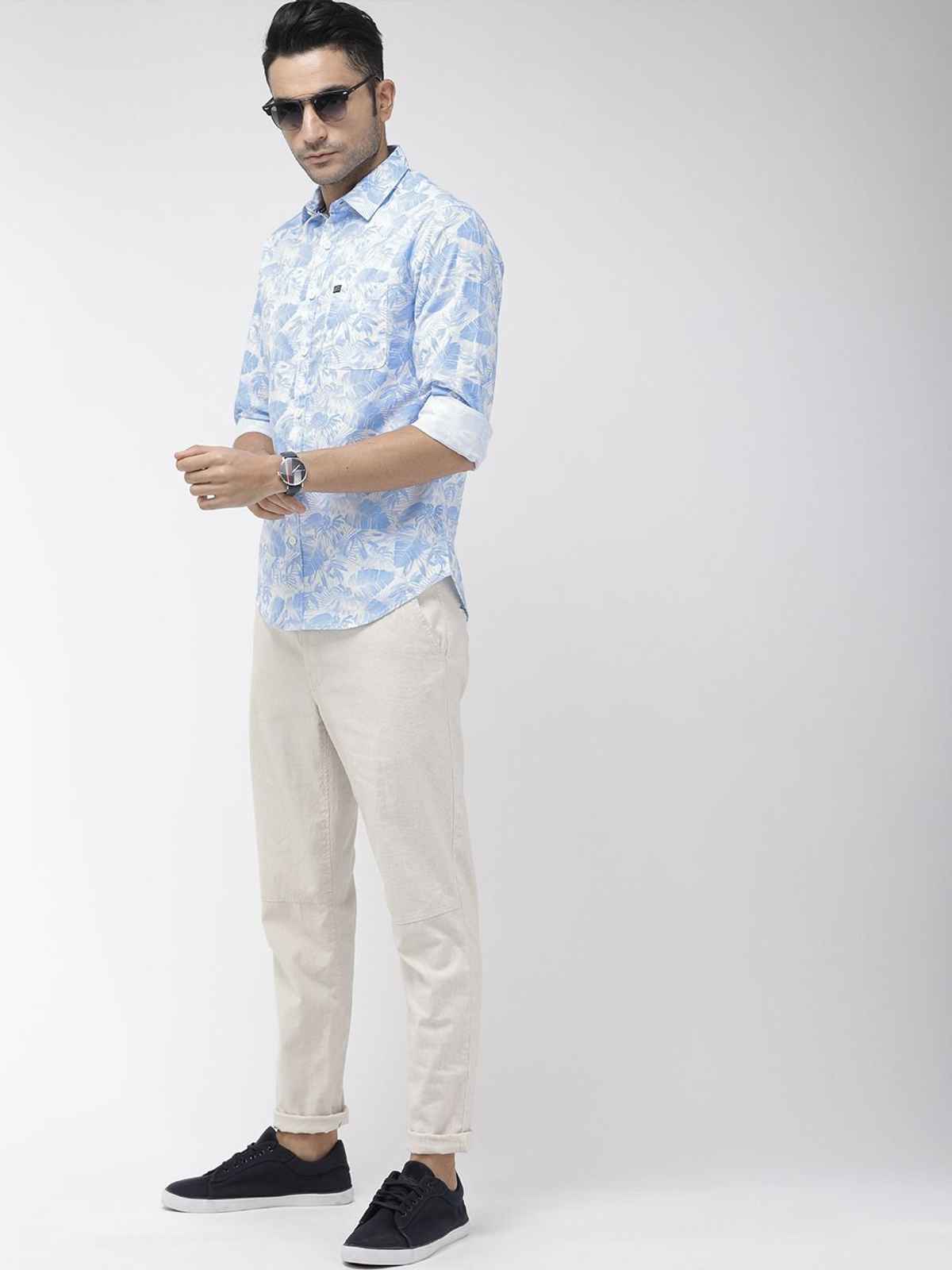 The Indian Garage Co Men's Slim Fit Abstract Print Casual Shirt | Blue - L