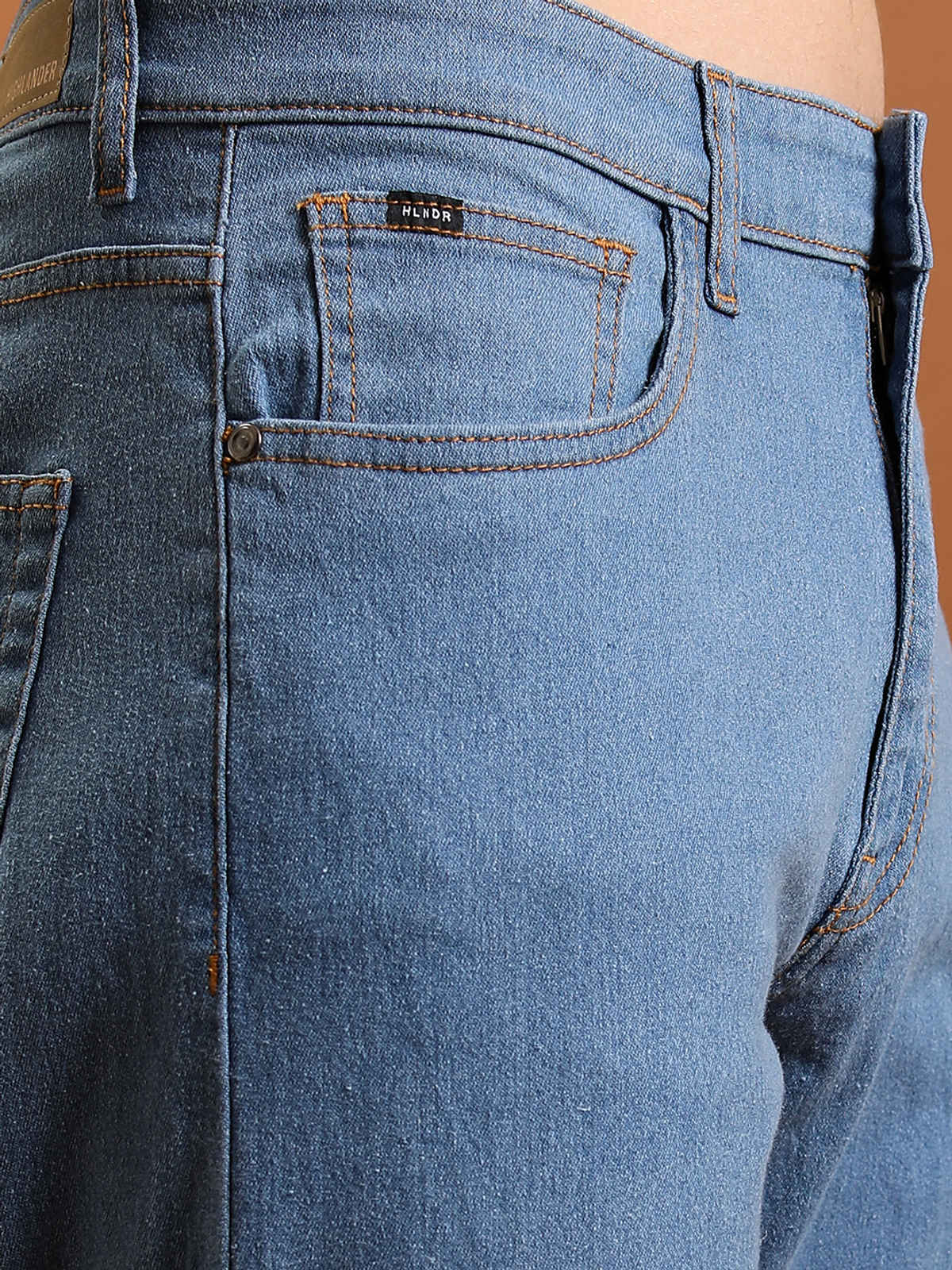 Highlander Men's Straight Fit Mid-Rise Clean Look Light Fade Stretchable Jeans | Light Blue - 32