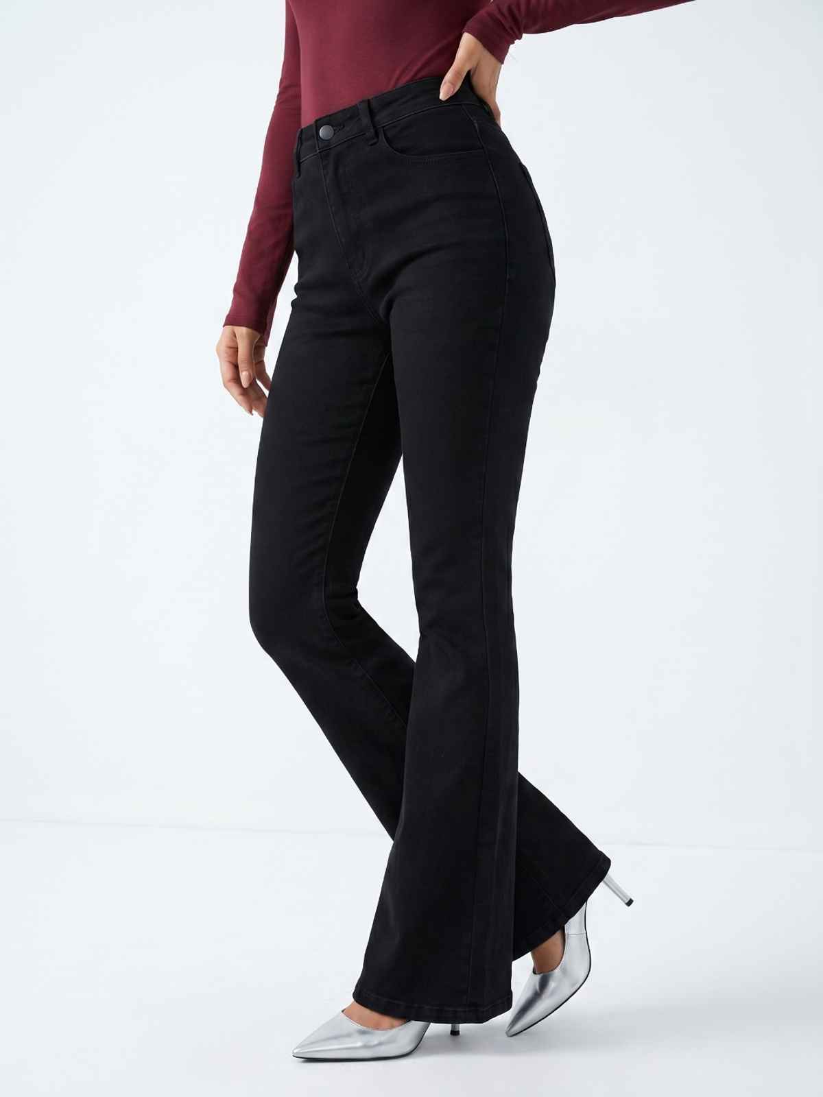 Aadvi Fashion Women's Bootcut High-Rise Stretchable Jeans | Black - 34