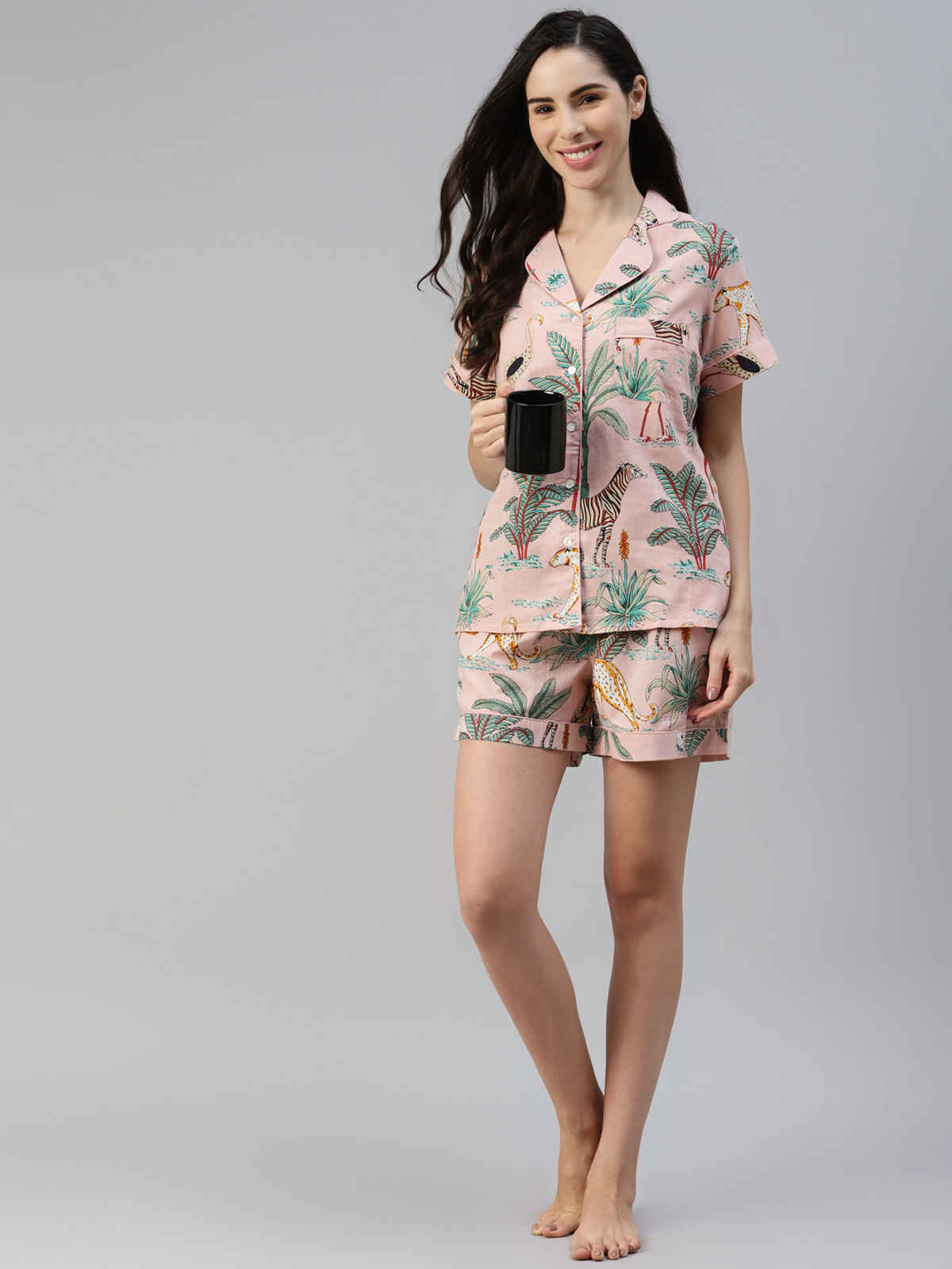 Divena Cotton Floral Print Women's Night Suit | DK0220 | Pink - XL
