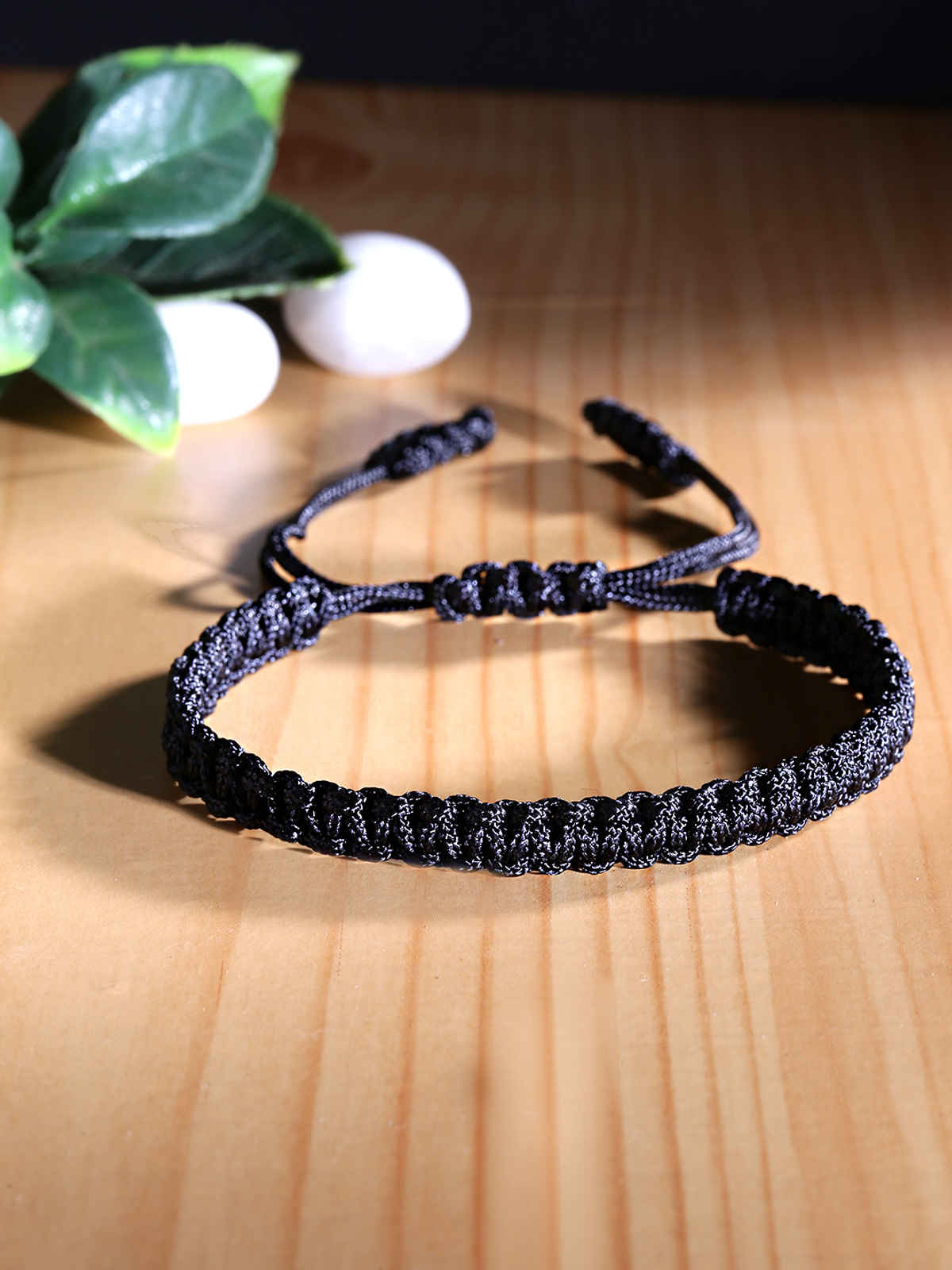 Yellow Chimes Black Nylon Adjustable Cord Bracelet for Men