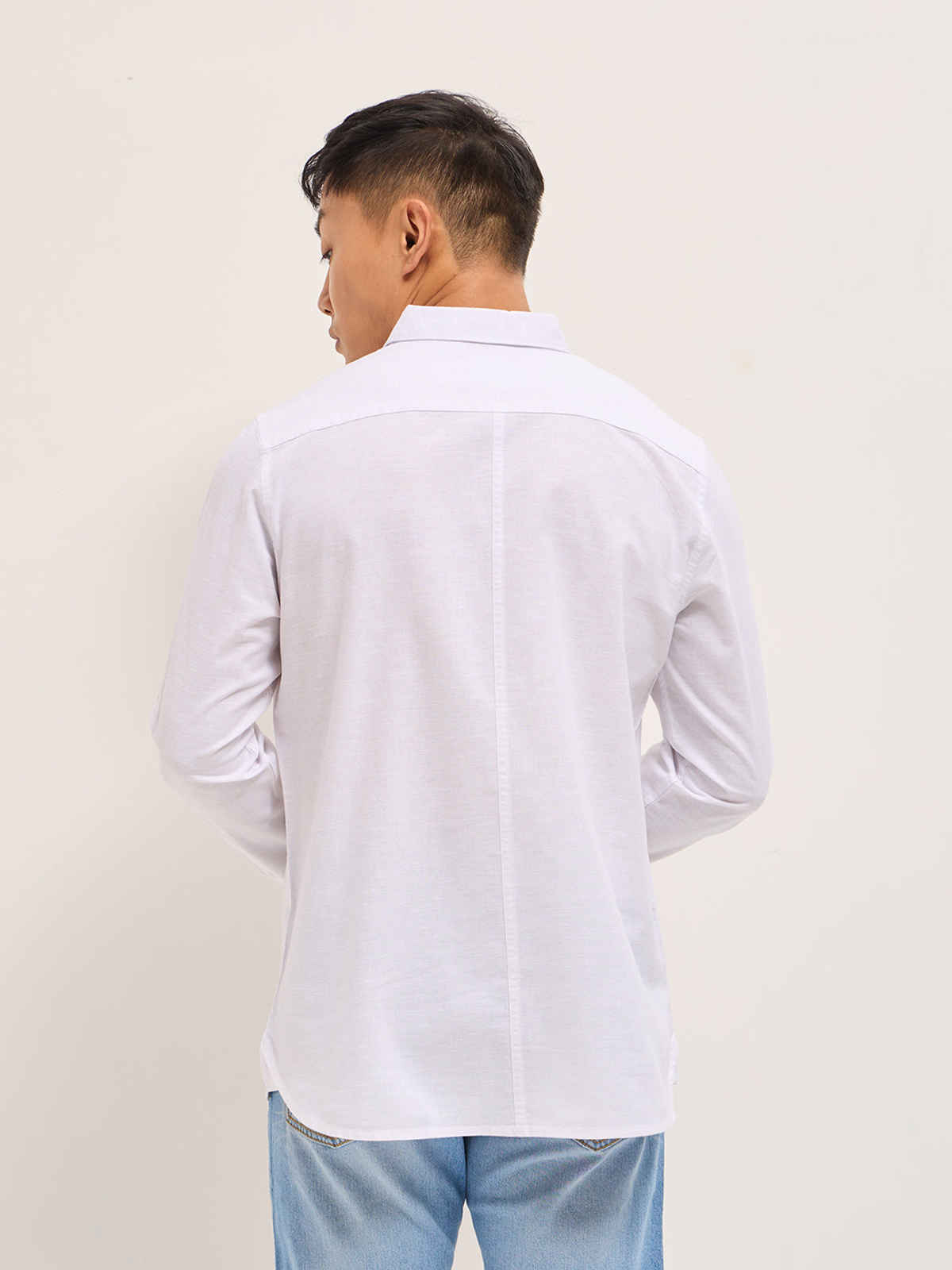 The Bear House Men's Cotton Linen Slim Fit Solid Casual Shirt | White - S
