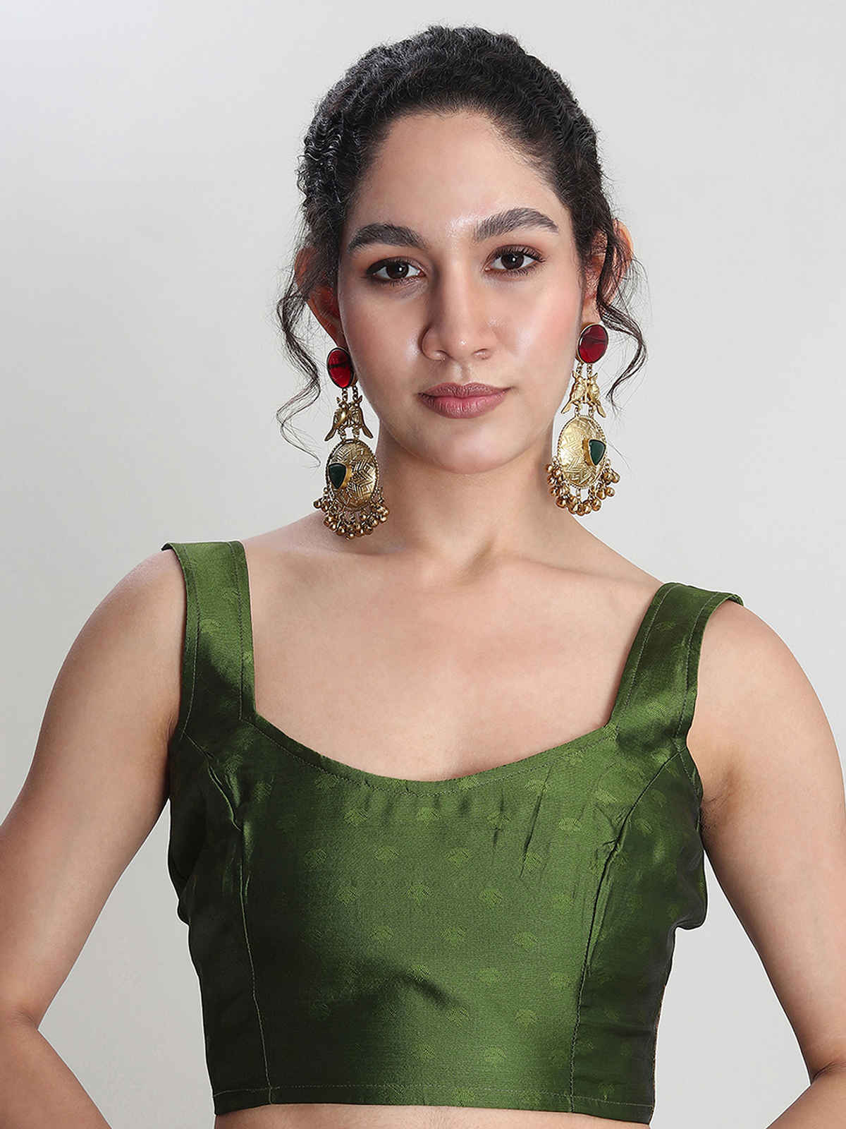 Janasya Women's Silk Blend Floral Woven Design Jacquard Saree with Blouse Piece | SAR656 | Green