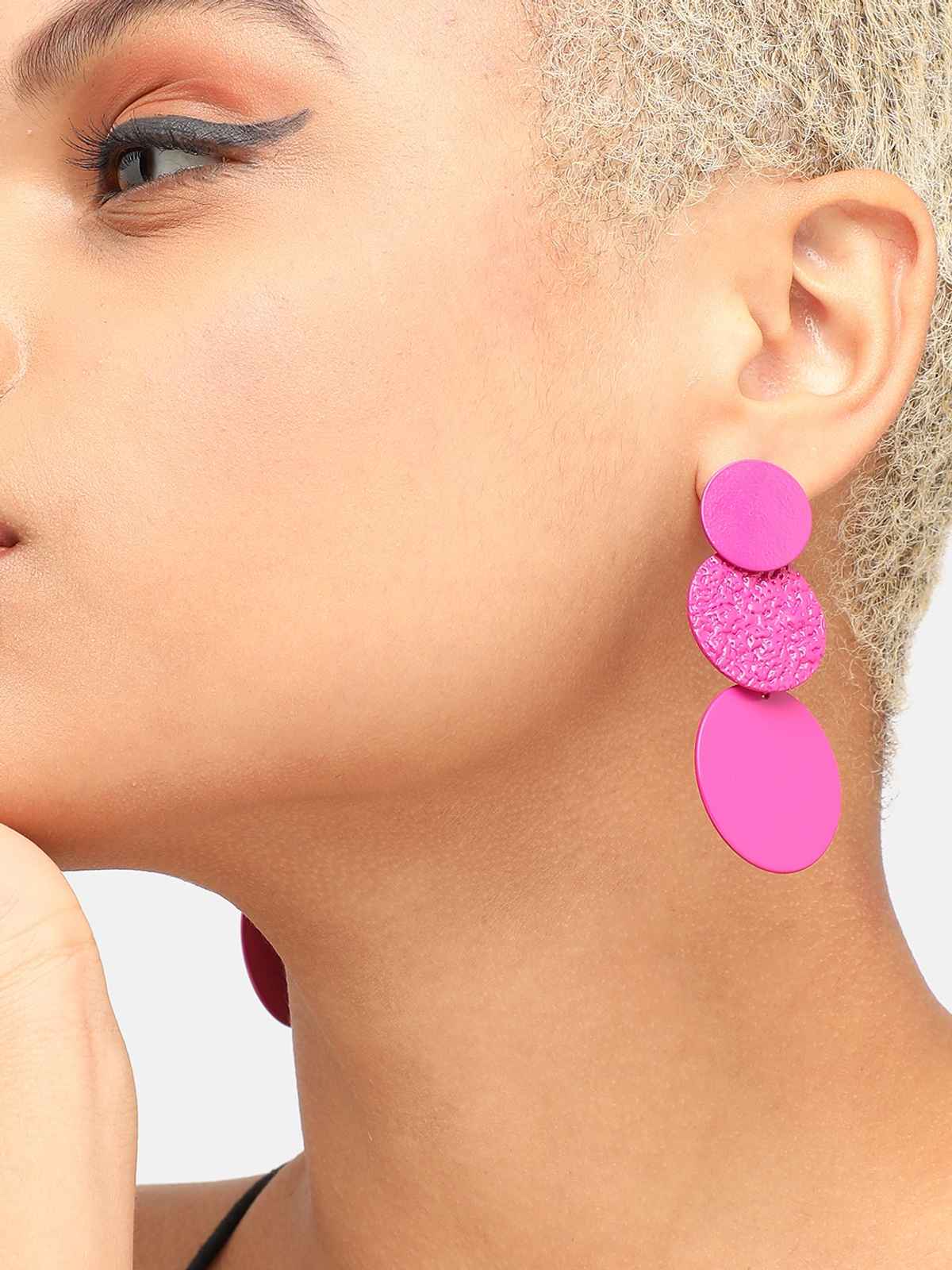 Sohi Gold Plated Pink Contemporary Drop Earrings For Women's