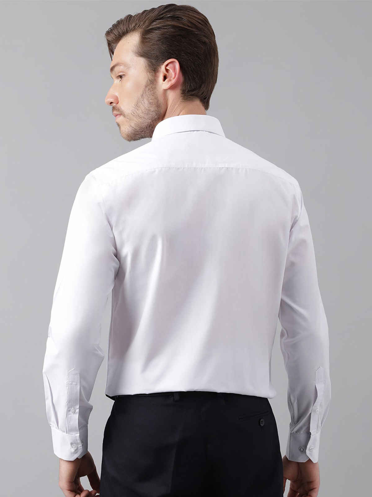 English Navy Men's Polycotton Solid Slim Fit Spread Collar Formal Shirt | White - S