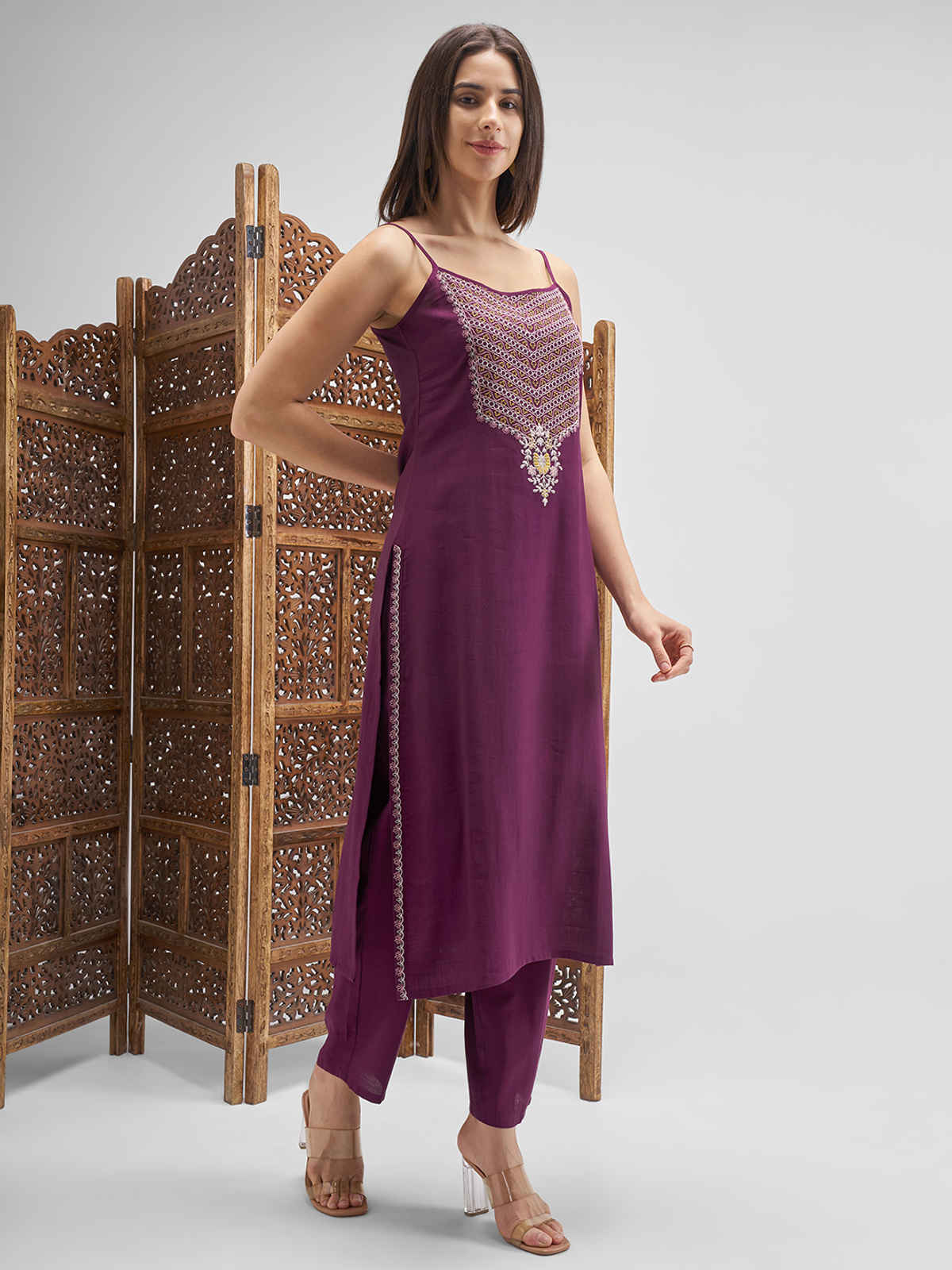 Vishudh Women's Kurta Sets | Plum - M