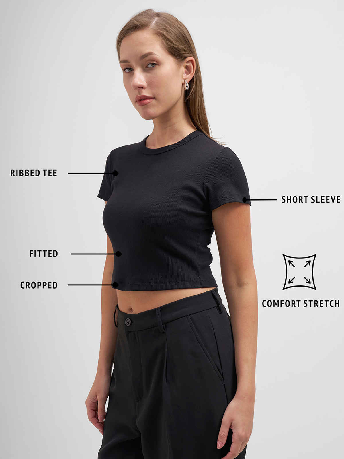 Tokyo Talkies Women Fitted Round Neckline Top | BLACK | XL