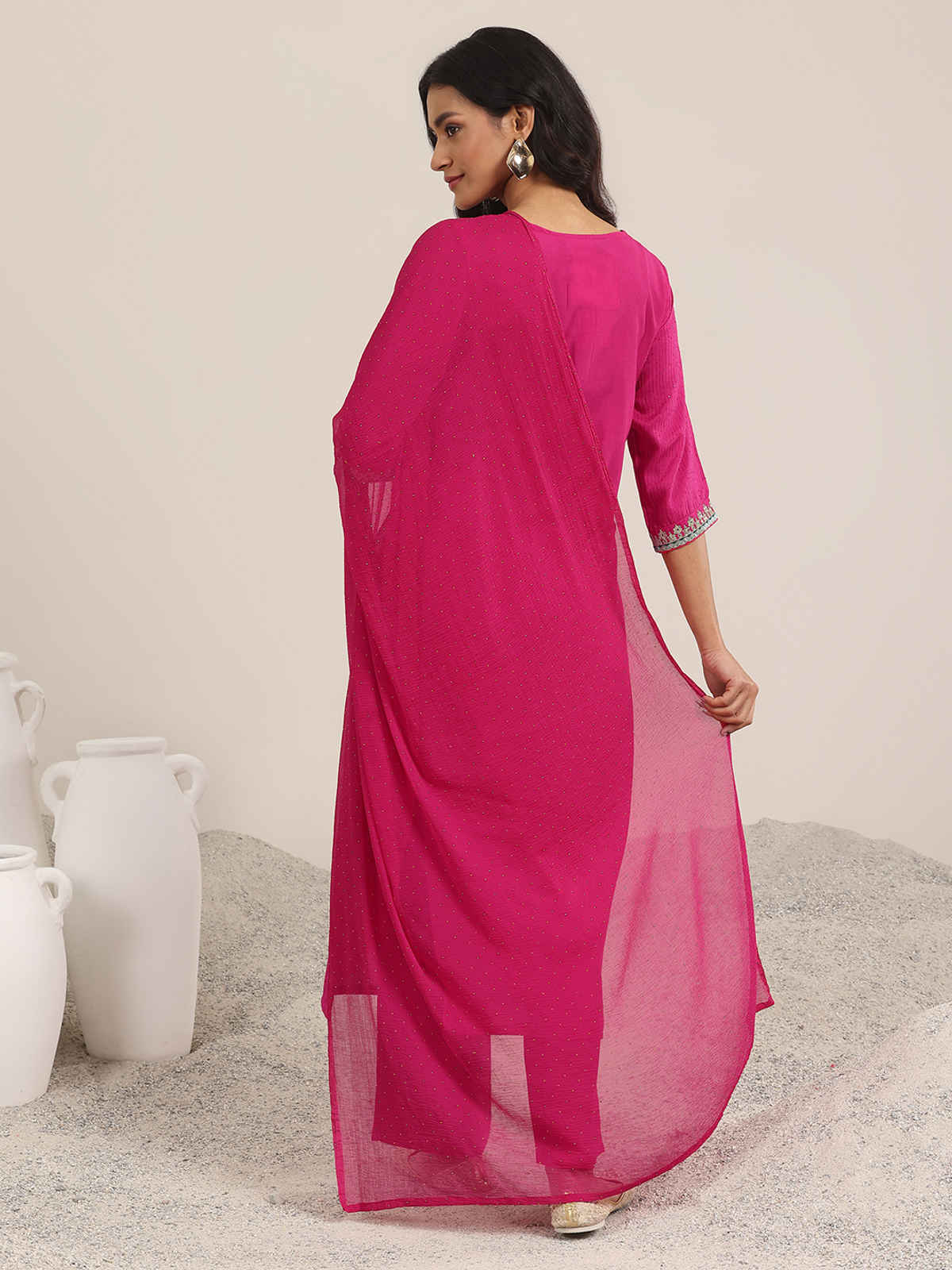Gerua By Libas Yoke Deisgn Silk Blend Straight Suit With Dupatta | GS1073C | Pink - XL