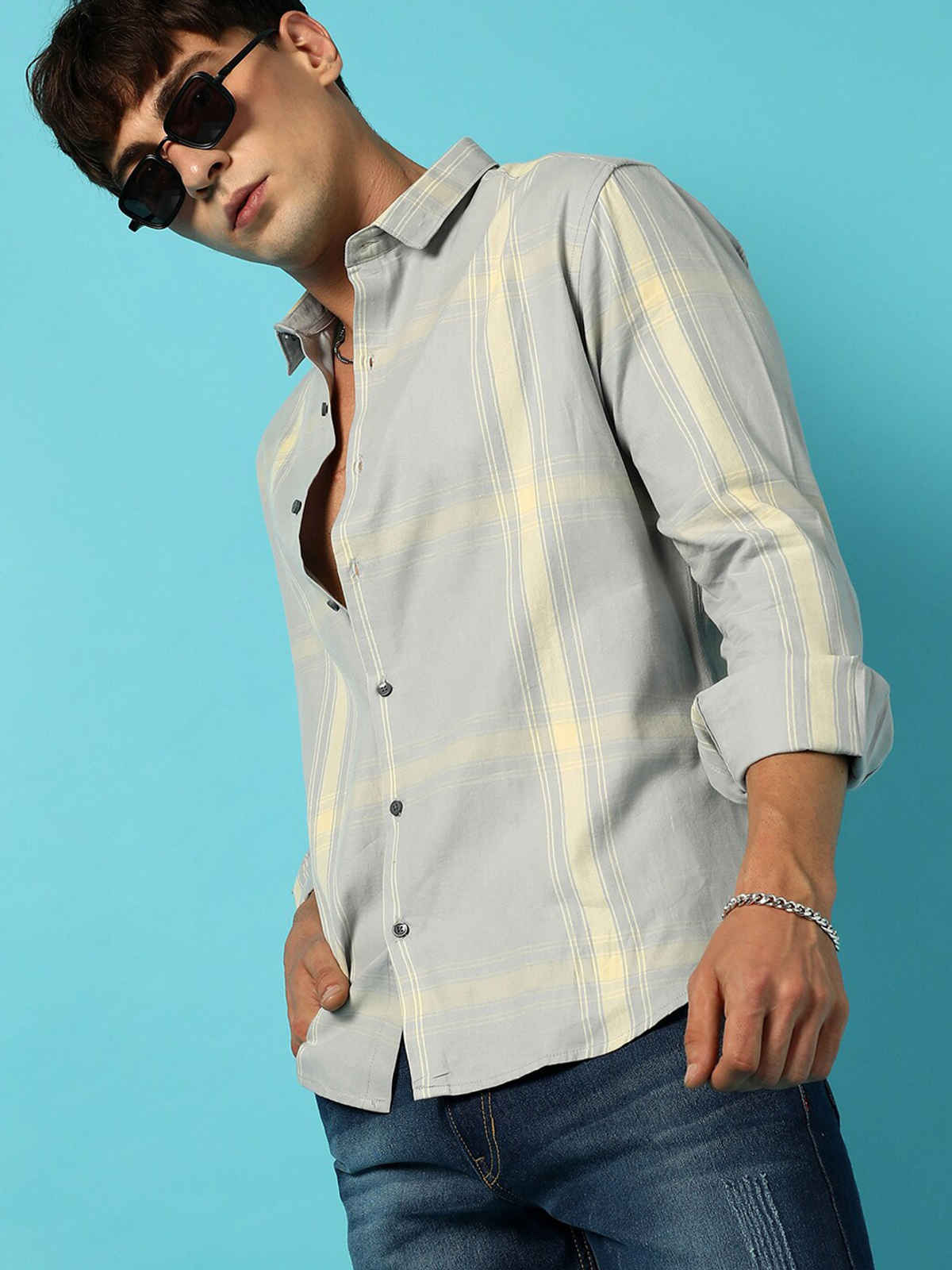 Campus Sutra Men's Tartan Plaid Shirt | Green - L