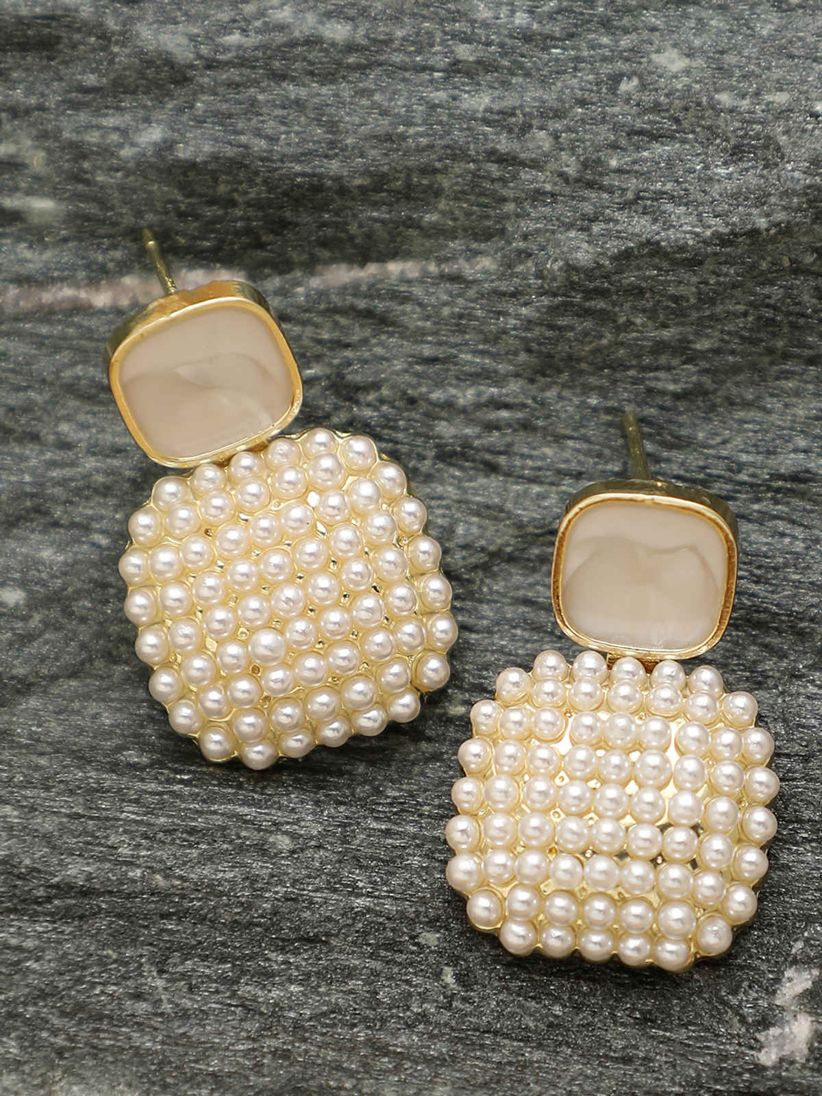 Sohi Gold-Toned Gold Plated Contemporary Stone Drop Earrings