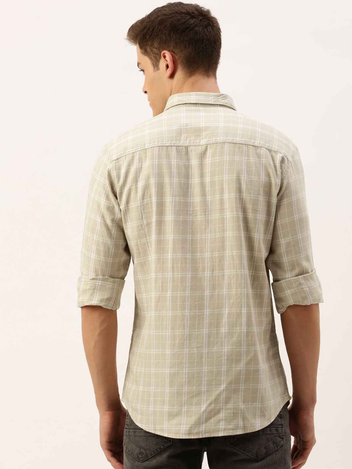 The Indian Garage Co | Men Slim Fit Checkered Casual Shirt | Beige | L