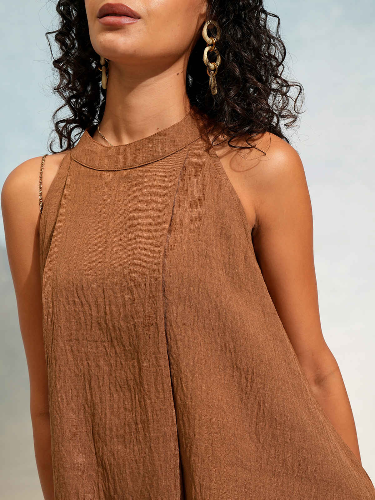 Tokyo Talkies Women's Solid Relaxed Top & Trouser Co-Ord Set | Brown - L