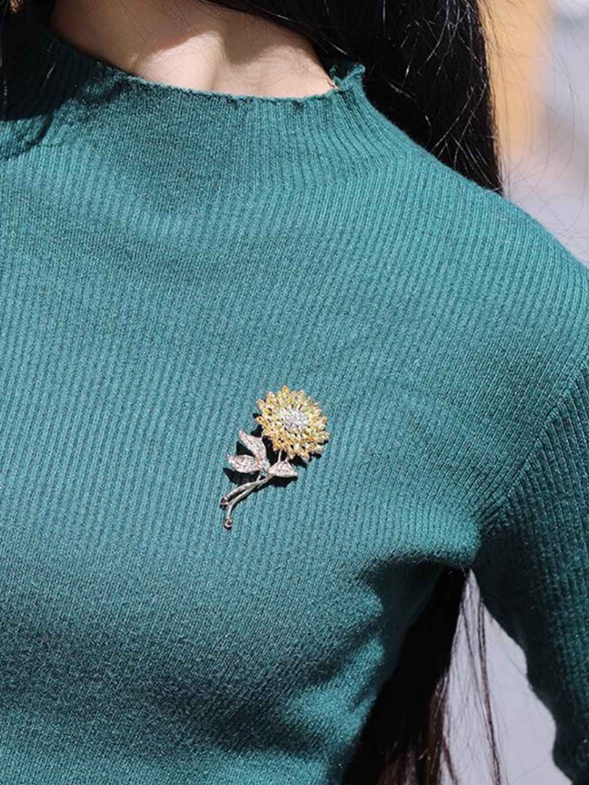 Youbella Collection Floral Jewellery Cubic Zirconia Brooches For Women (Yellow) (Yb - Brooch - 74)