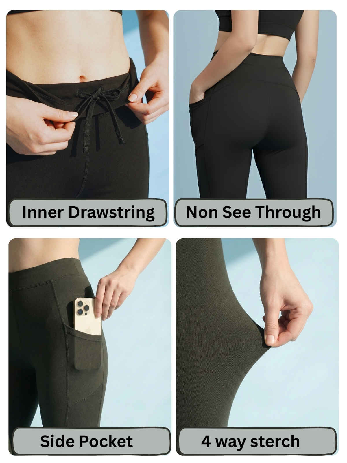 Blinkin Women's Gym Pants & Tights - Black | Workout | With Side Pockets | XXl