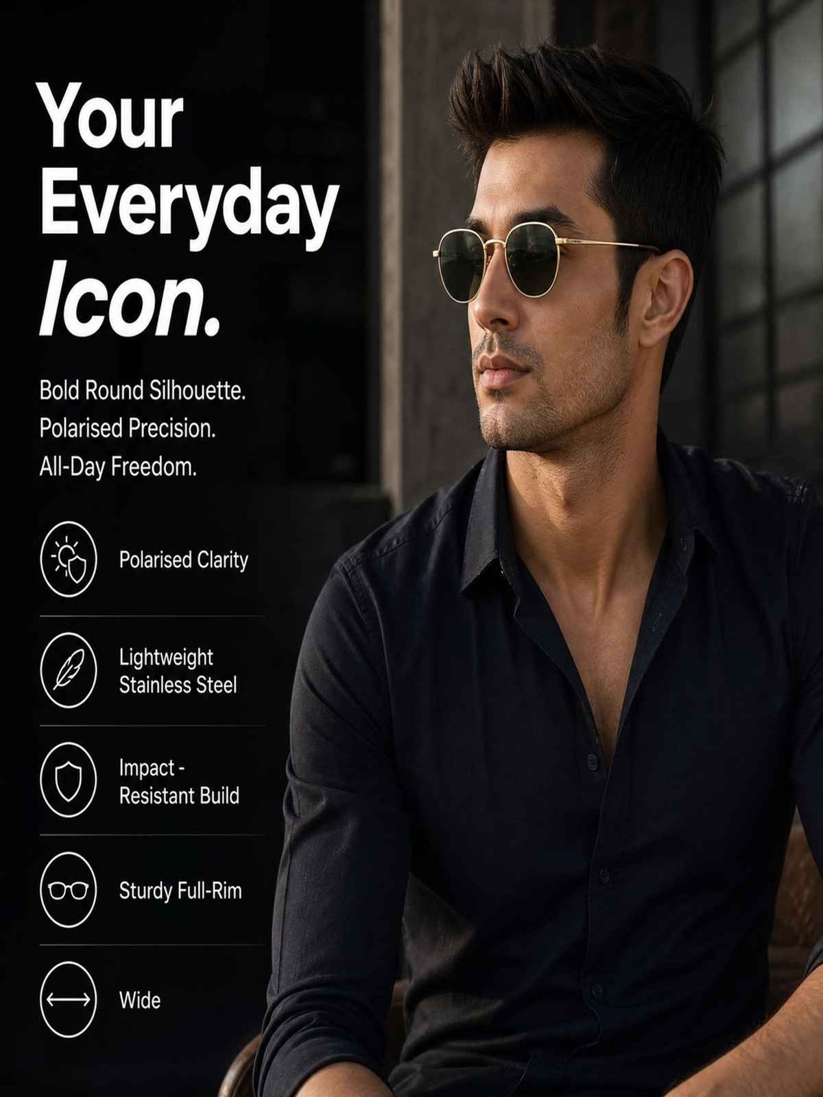 Vincent Chase By Lenskart Unisex Solid Metal Round Sunglasses | Gold - M