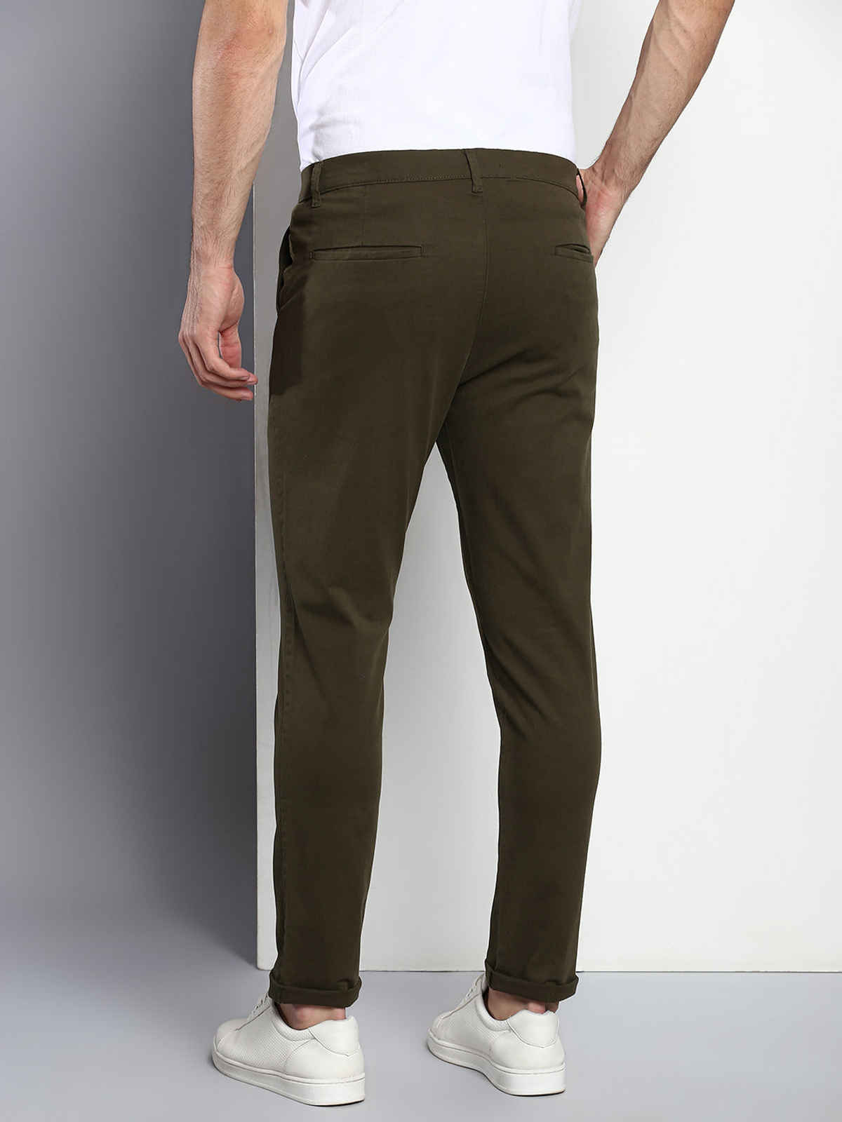Dennis Lingo Men's Tapered Fit Cotton Chinos Trouser | Olive Green - 32