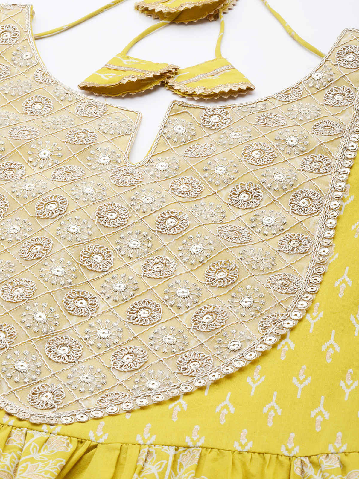 Libas Yoke Design Cotton A-Line Kurta With Palazzos & Dupatta | 34252R | Mustard - L