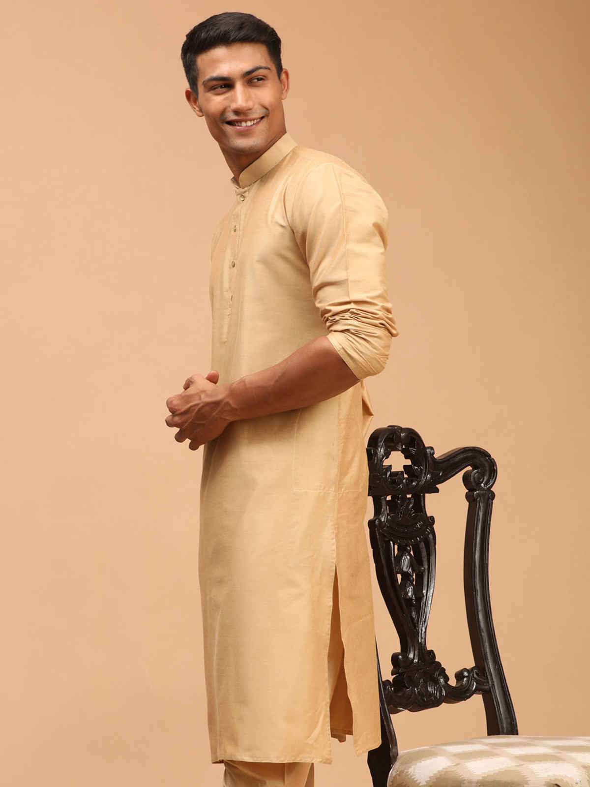 Vastramay Men's Viscose Kurta | Rose Gold | S