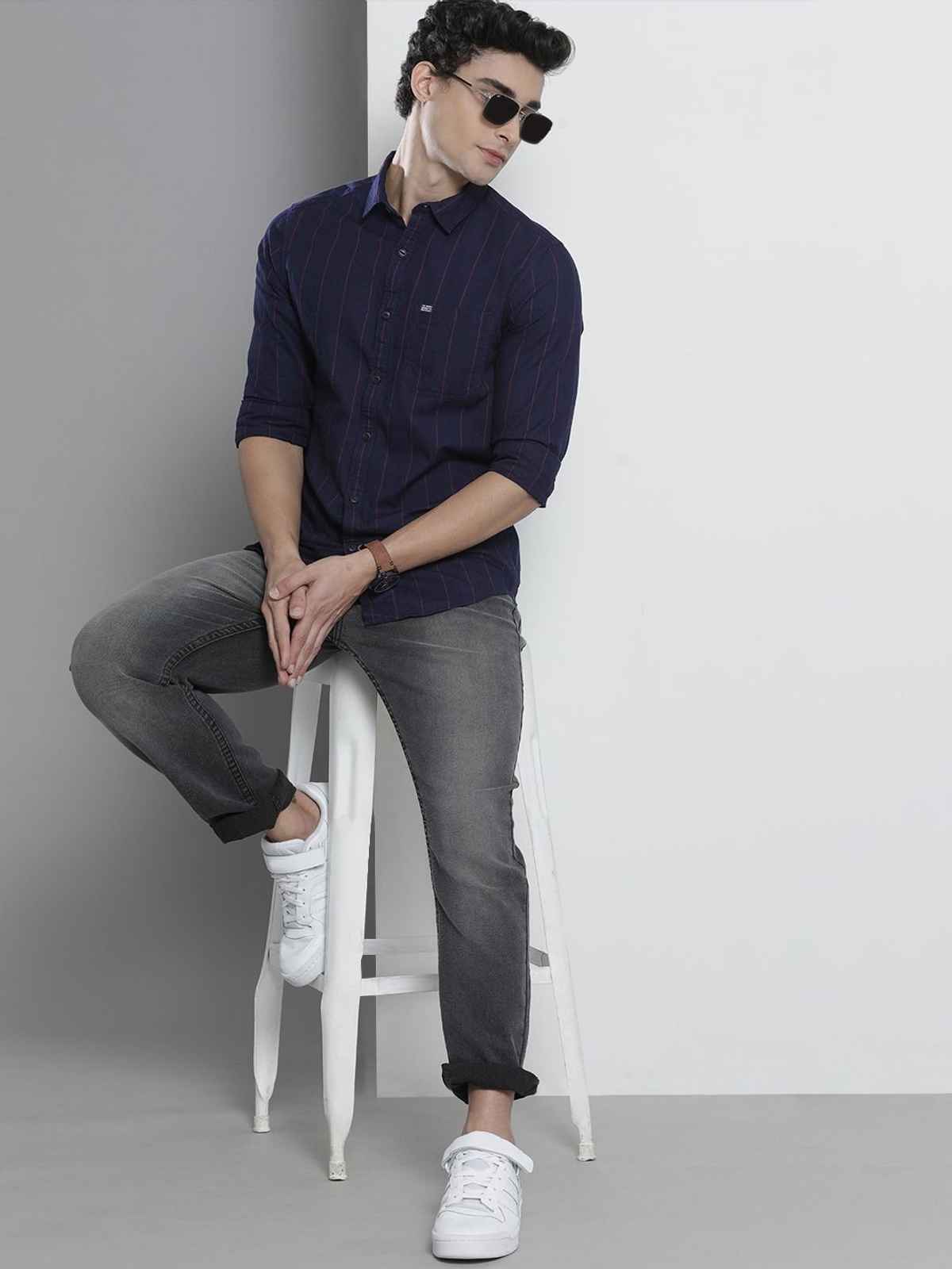 The Indian Garage Co Men's Slim Fit Solid Casual Shirt | Black - S
