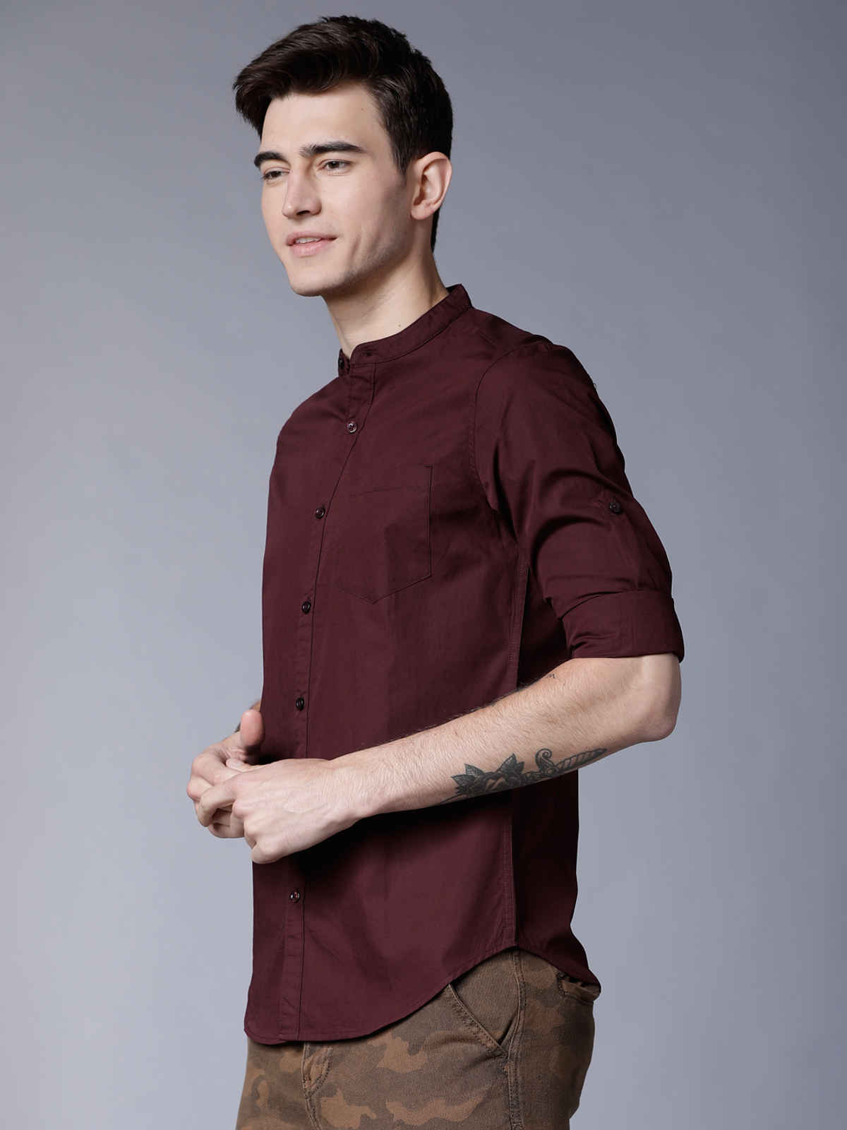 Highlander Men's Slim Fit Casual Shirt | Maroon - L