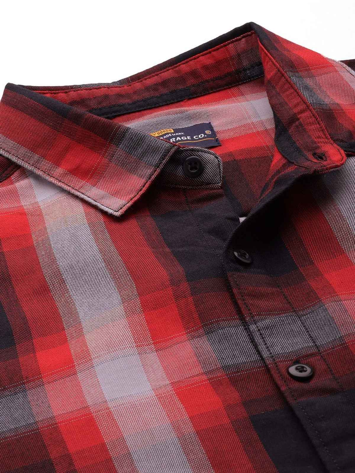 The Indian Garage Co Men's Slim Fit Checked Casual Shirt | Black - L