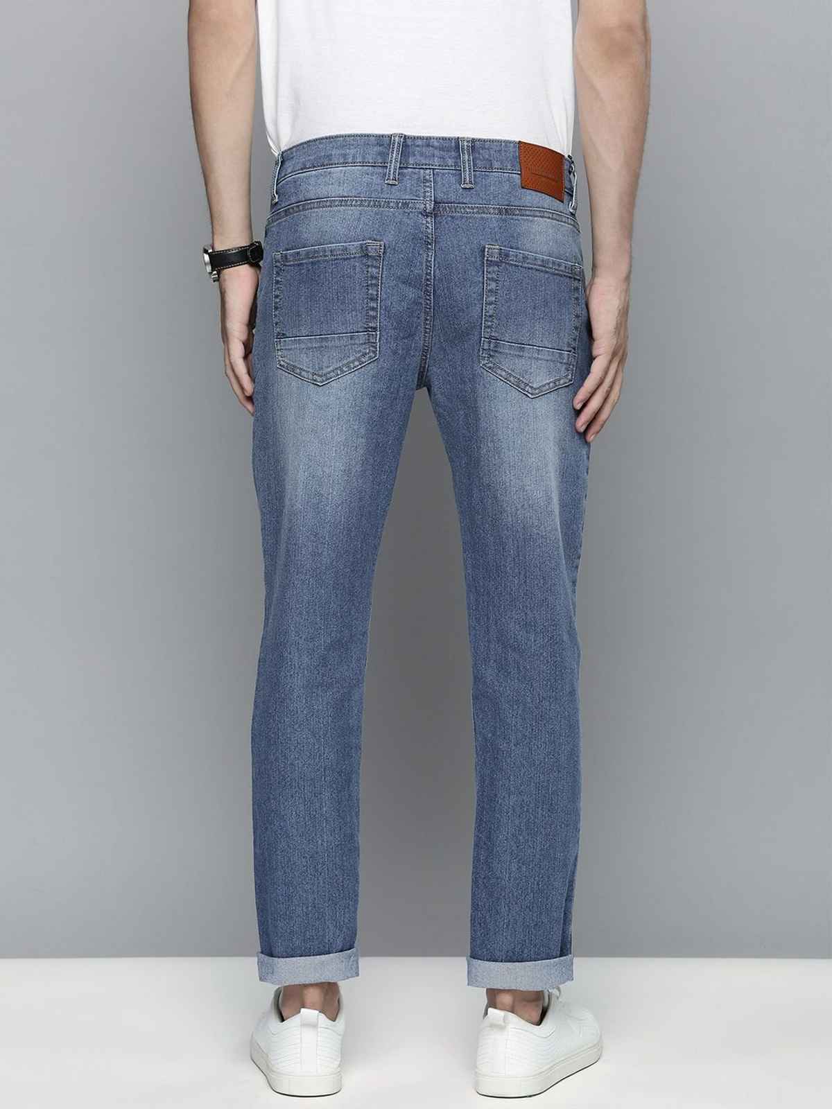 The Indian Garage Co Men's Slim Fit Solid Casual Textured Jeans | Blue - 34