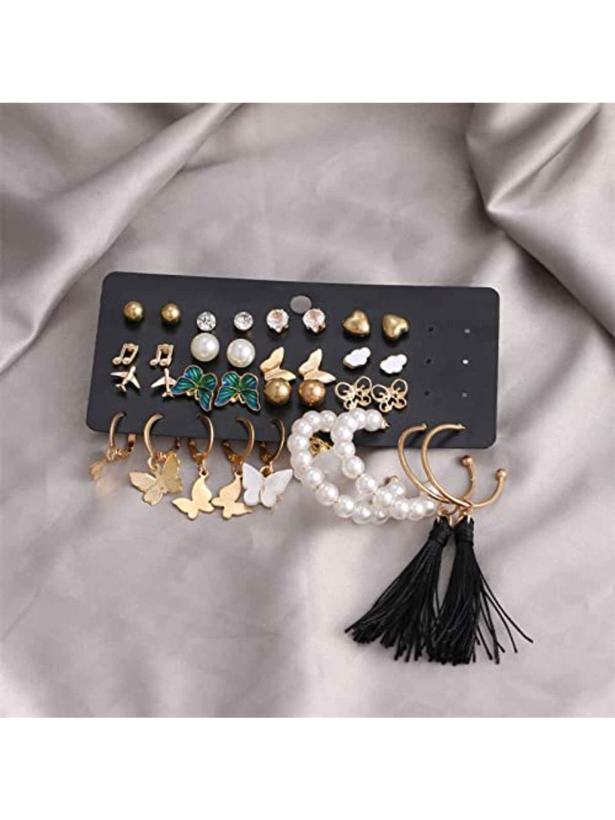 SALTY Set of 17 Bohemian Long Tassel Drop Statement Earrings and Studs for Women | Anti-Tarnish