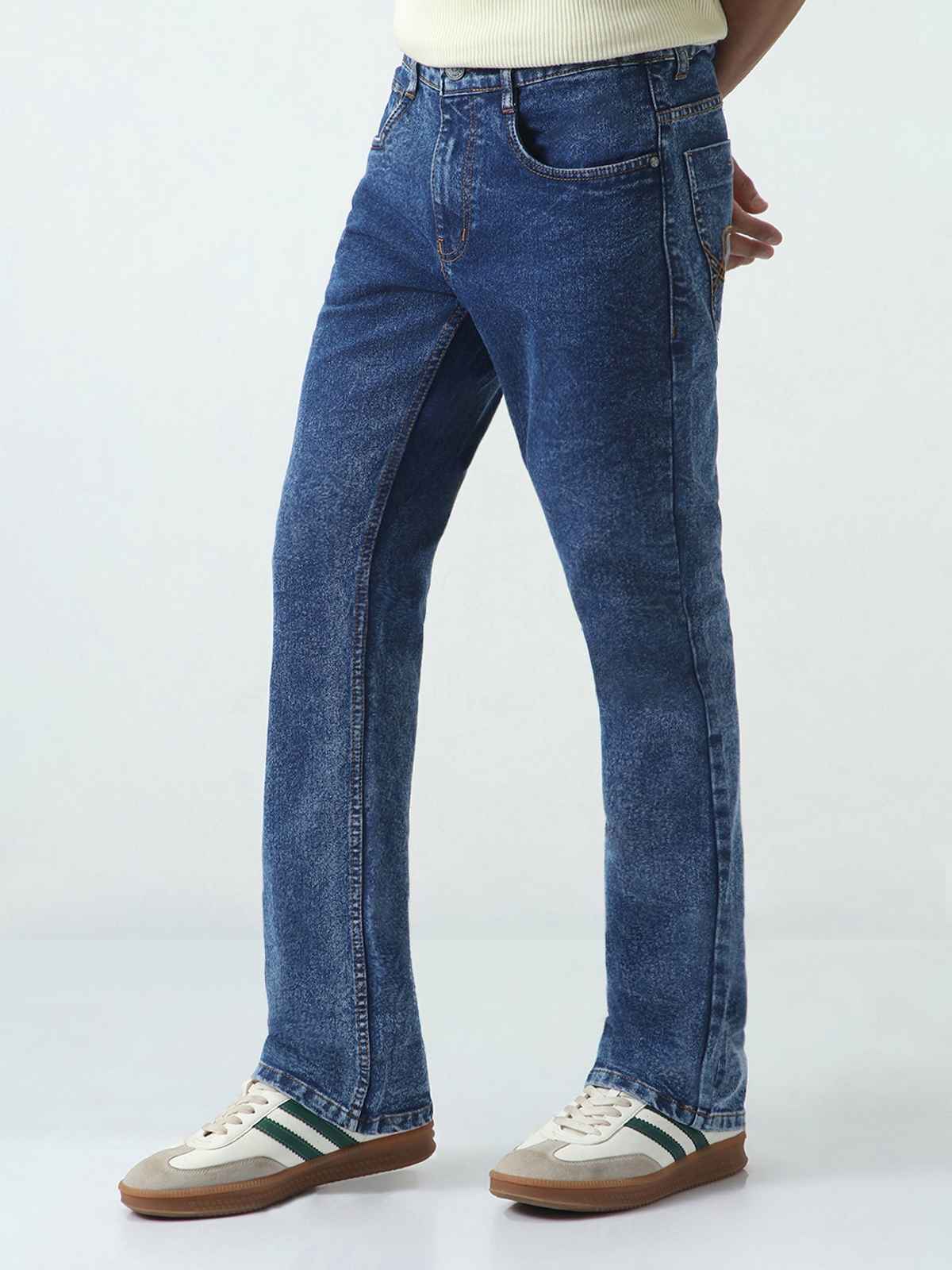 Urbano Fashion Men's Dark Blue Washed Bootcut Jeans Stretchable-32