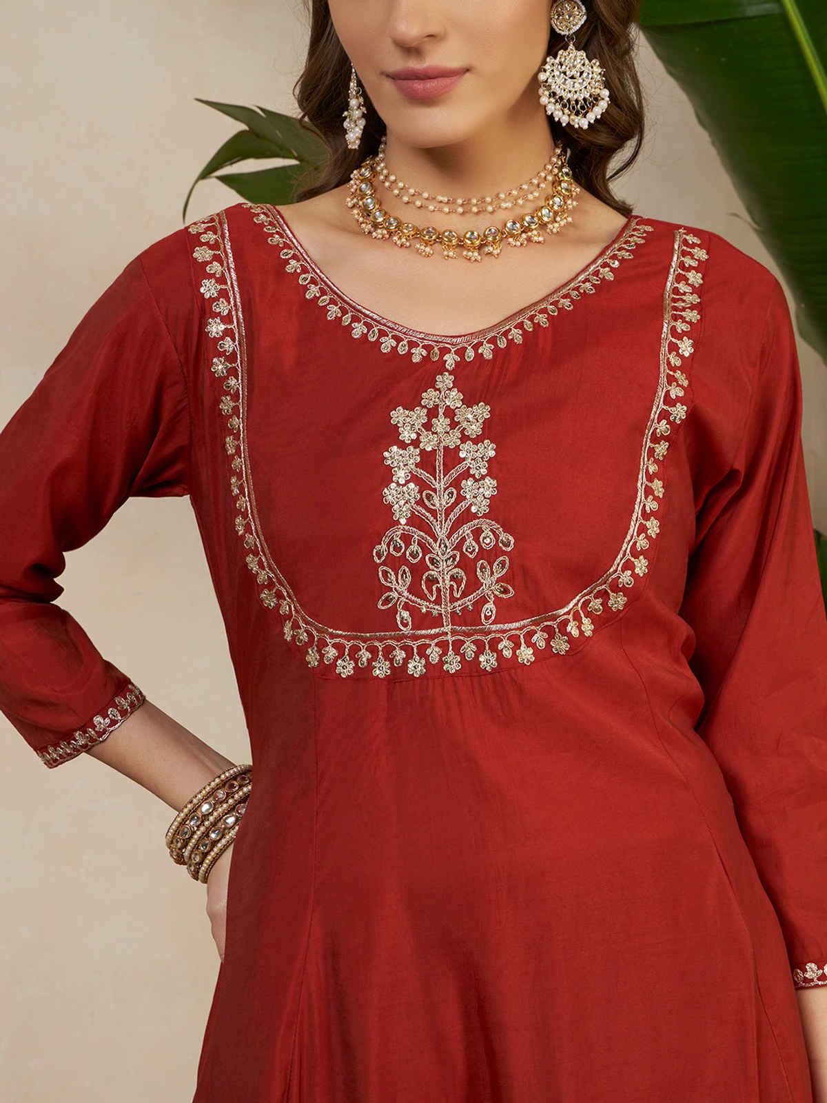 Sheetal Associates Anarkali Kurta Pant Dupatta Set for Women's | Kurta 127 | Maroon | S