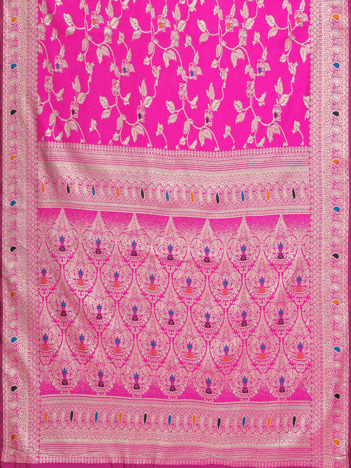 Hema Silk Mills Women Woven Banarasi Meena Jacquard, Silk Blend Saree | Pink
